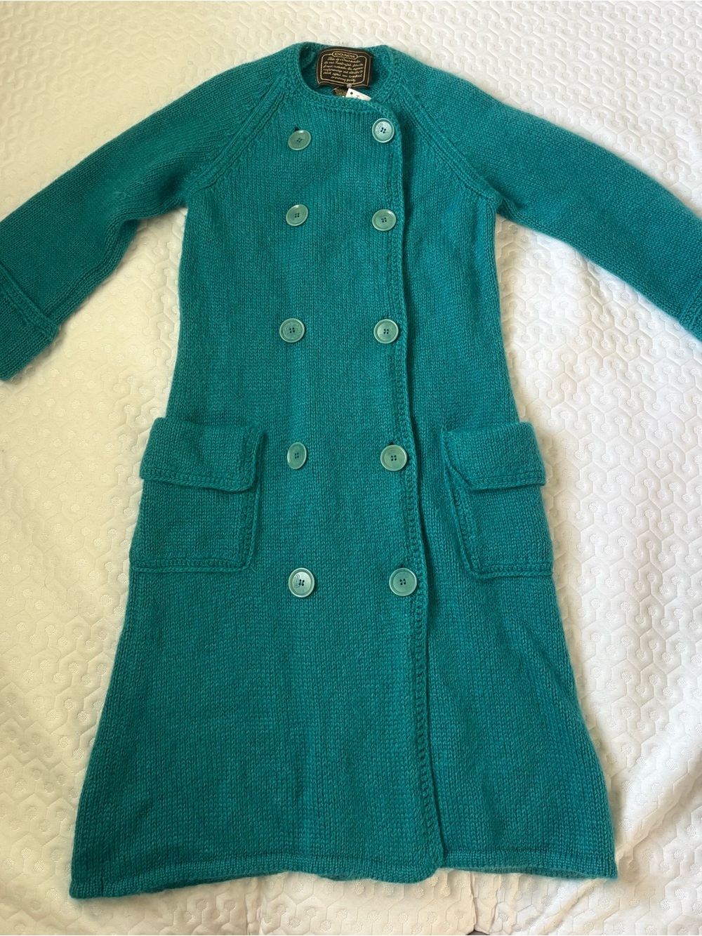 Coach Turquoise Knit Sweater with Leather Trim